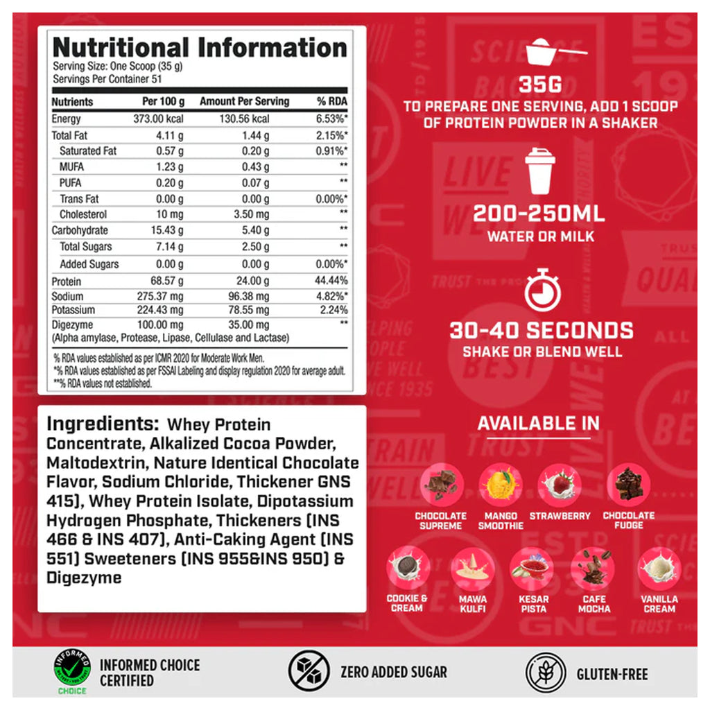 GNC 100% Whey Protein | Faster Recovery & Lean Muscle Gains | Informed Choice Certified