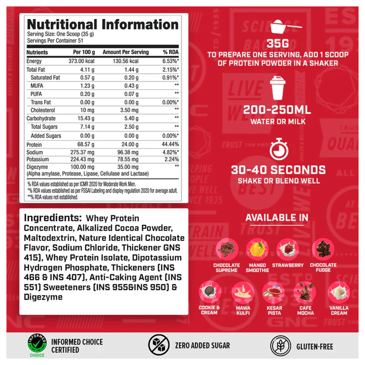 GNC 100% Whey Protein | Faster Recovery & Lean Muscle Gains | Informed Choice Certified