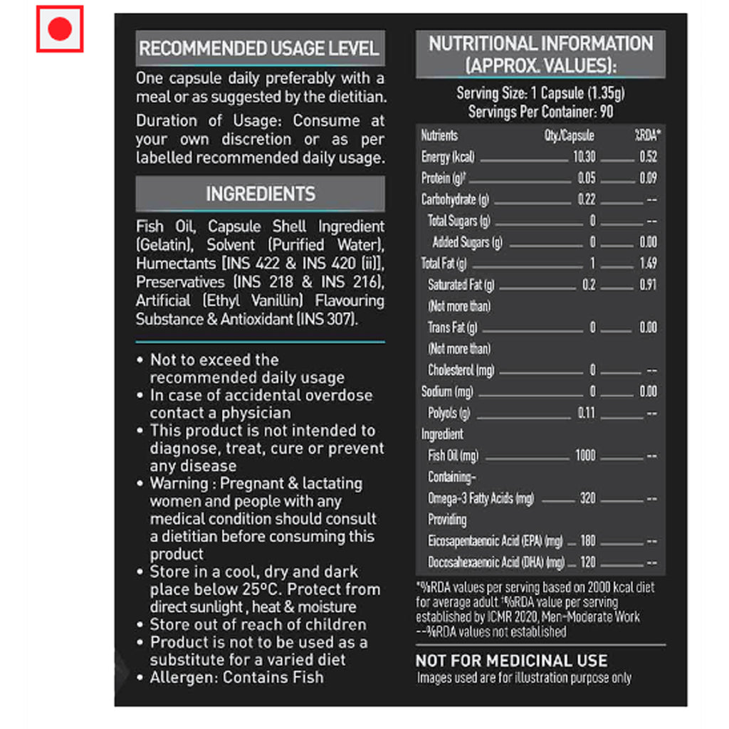 MuscleBlaze Omega 3 Fish Oil (1000 mg) with 180mg EPA and 120mg DHA
